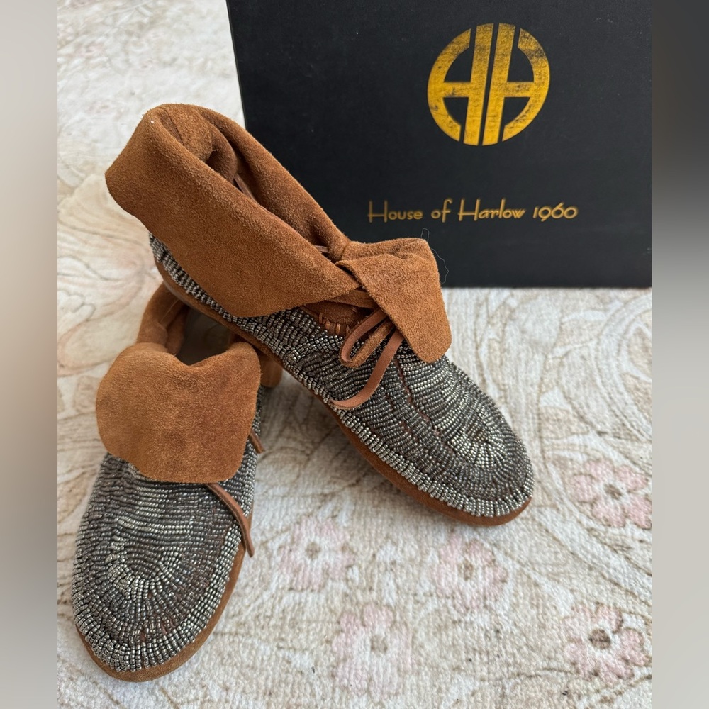 Maddie Moccasin Loafers w Hand Sewn Unique Beading - NWT